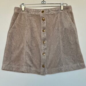 Hem & Thread Snakeskin Print Button Front Mini Skirt Tan Beige S3200‎ Womens M